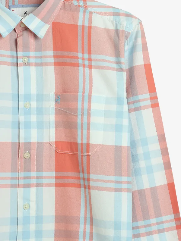 RIVER BLUE peach cotton checks shirt
