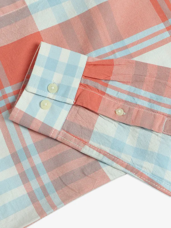 RIVER BLUE peach cotton checks shirt