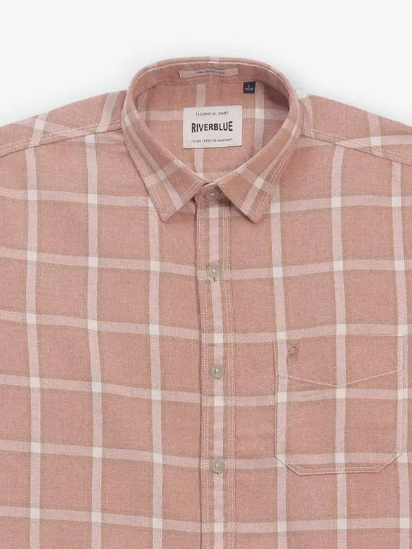 RIVER BLUE peach cotton shirt with checks
