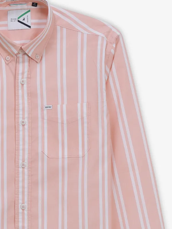 RIVER BLUE peach stripe cotton shirt