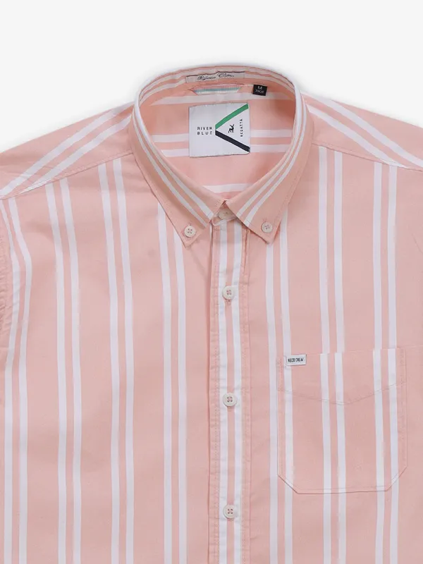 RIVER BLUE peach stripe cotton shirt