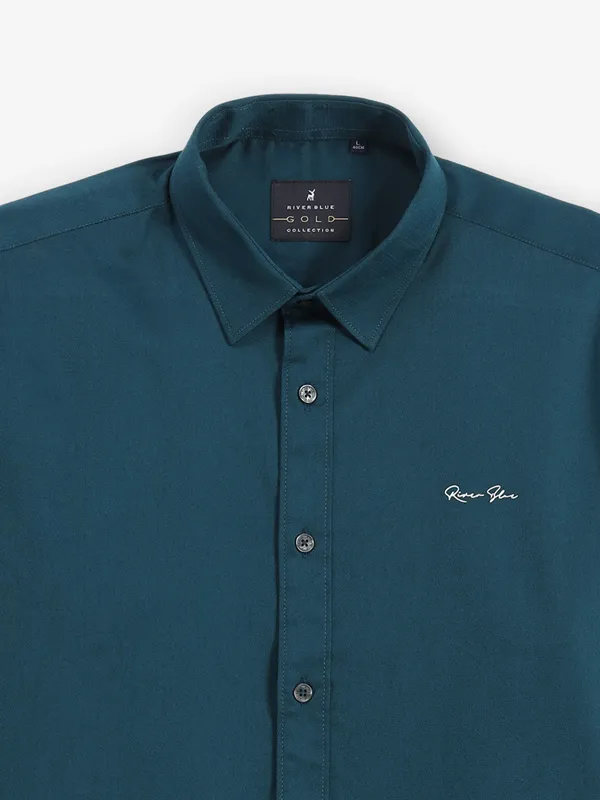 RIVER BLUE peacock blue plain shirt for men