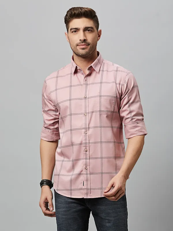 River Blue pink cotton shirt in checks