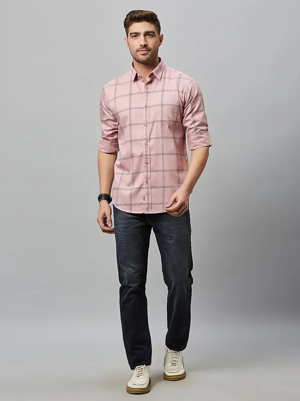 River Blue pink cotton shirt in checks