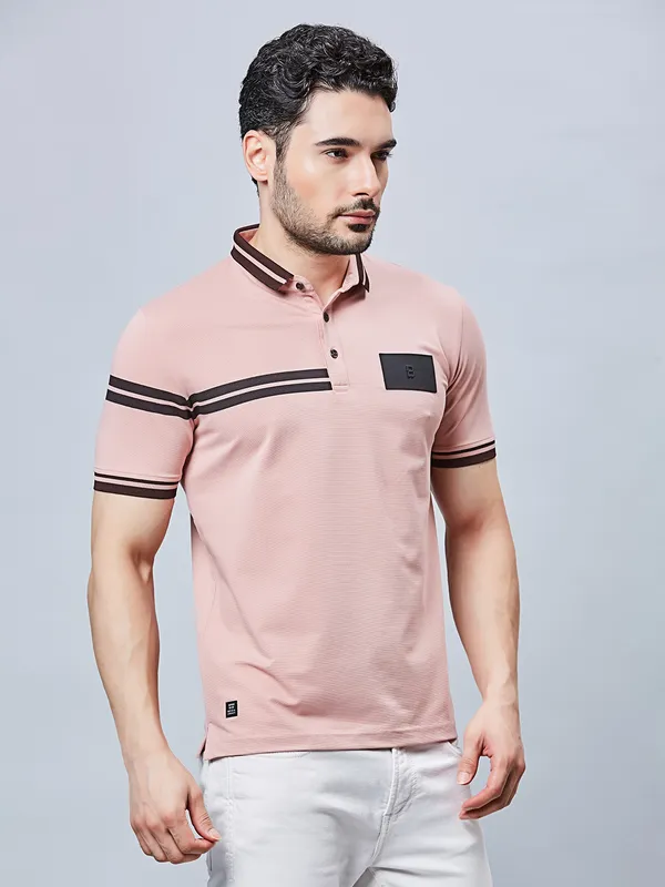 RIVER BLUE pink polo neck cotton t-shirt
