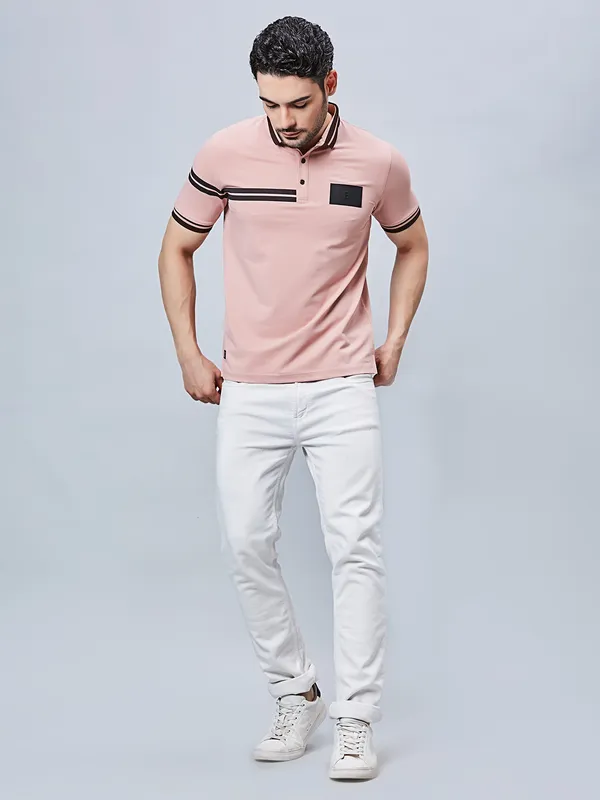 RIVER BLUE pink polo neck cotton t-shirt