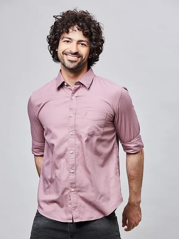RIVER BLUE pink solid cotton casual shirt