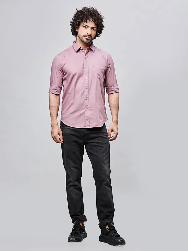 RIVER BLUE pink solid cotton casual shirt