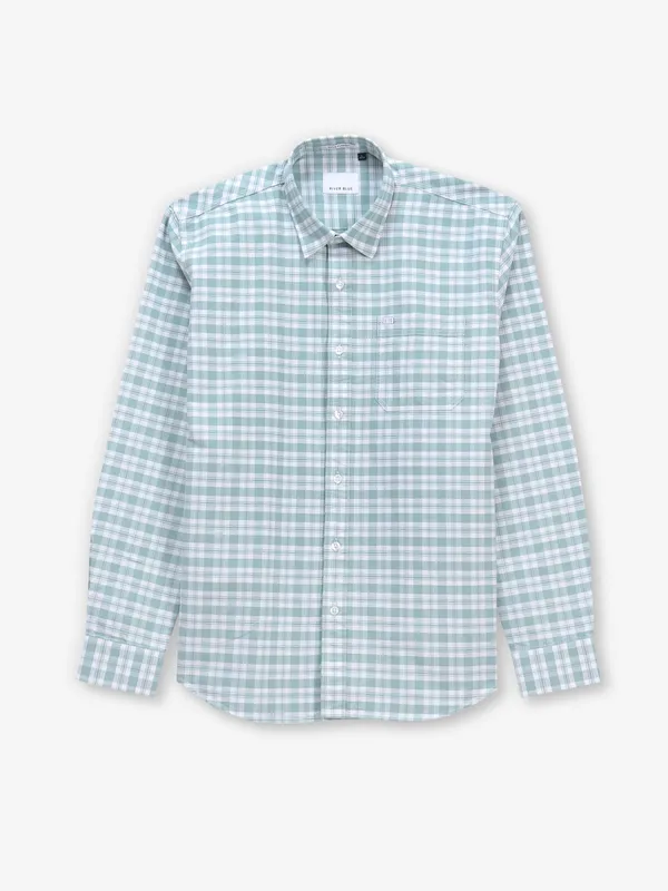 RIVER BLUE pista green checks casual slim fit shirt