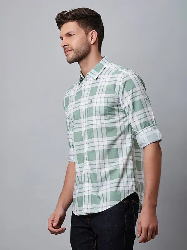 River Blue pista green checks shirt