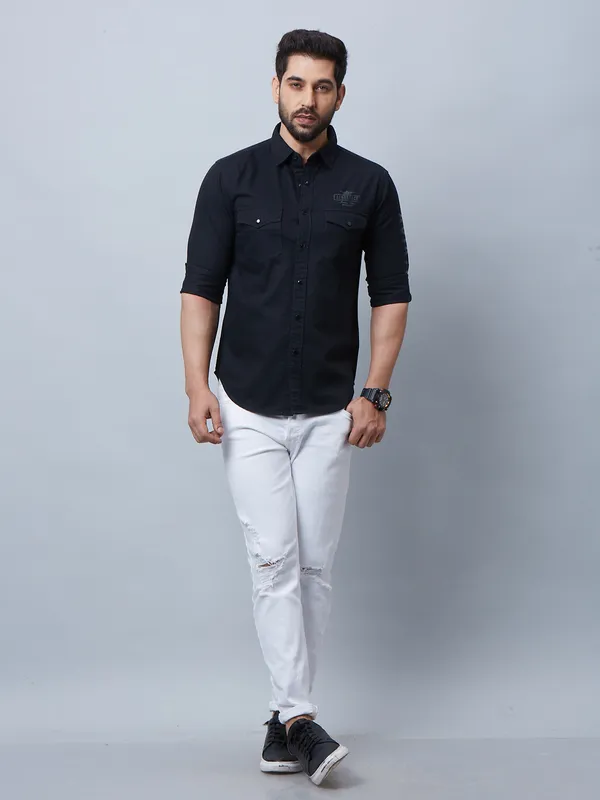 River Blue plain black shirt for casual