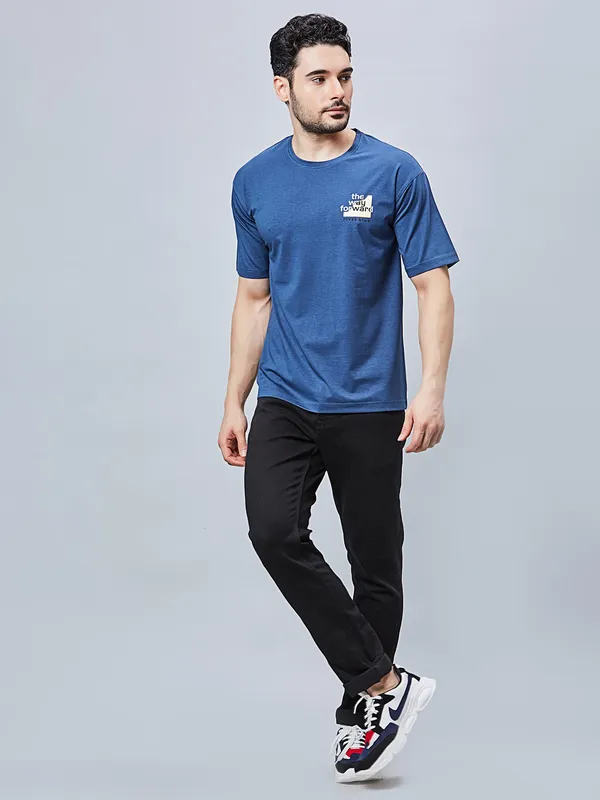 RIVER BLUE plain blue cotton slim fit t-shirt