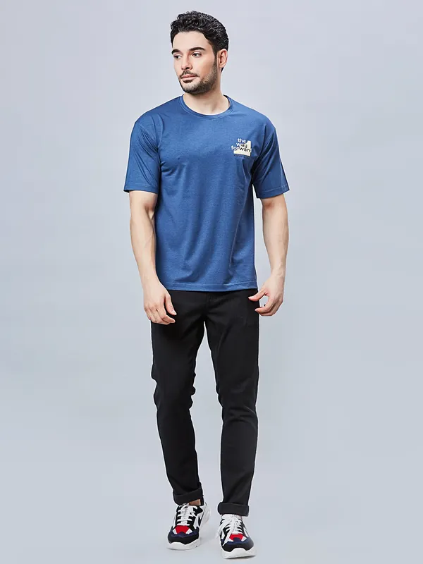 RIVER BLUE plain blue cotton slim fit t-shirt