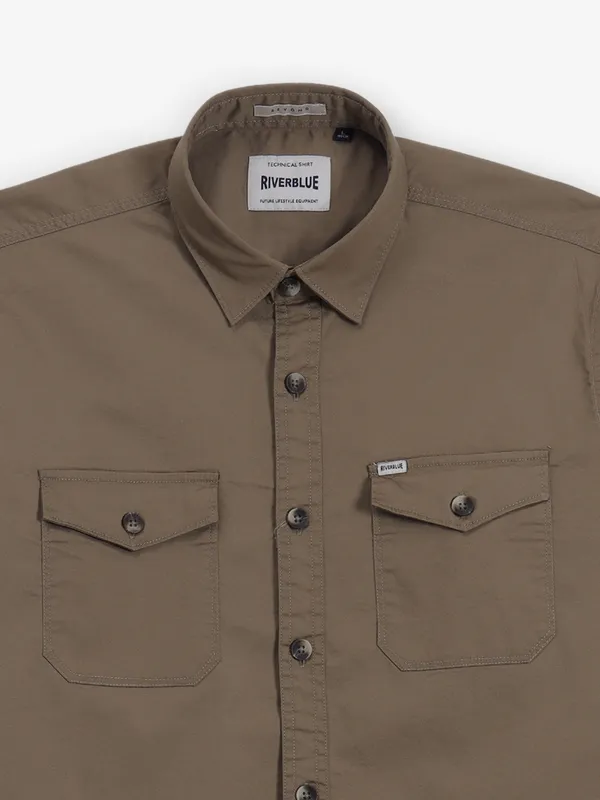 RIVER BLUE plain khaki cotton shirt