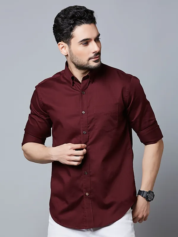 RIVER BLUE plain maroon coton shirt