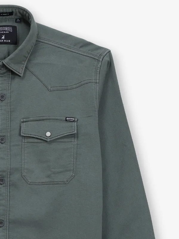 RIVER BLUE plain olive denim shirt