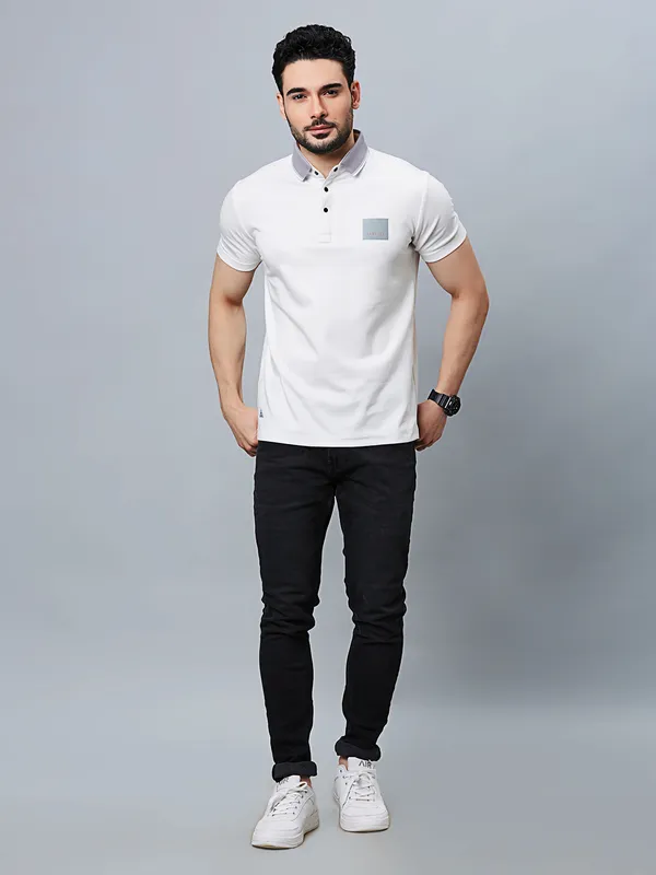 River Blue plain white polo t-shirt