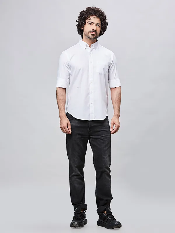 RIVER BLUE plain white slim fir cotton shirt