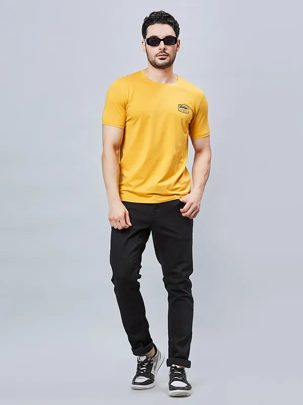 RIVER BLUE plain yellow cotton slim fit t-shirt