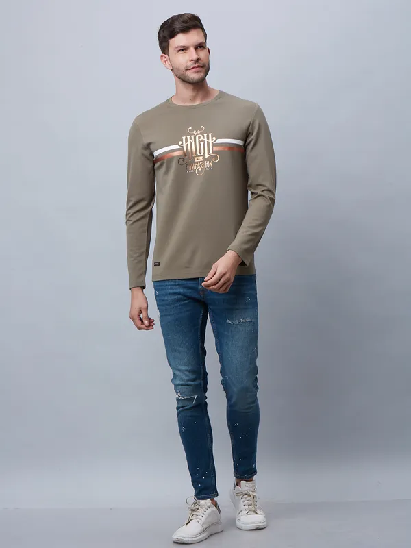 River Blue printed beige t shirt for casual