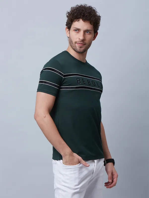 River Blue printed bottle green cotton t shirt