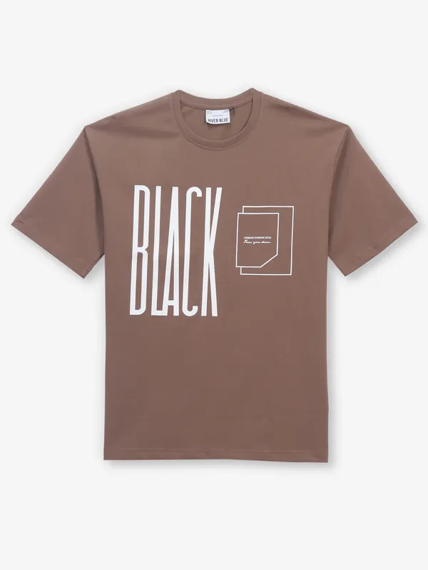 RIVER BLUE printed bright brown cotton t-shirt