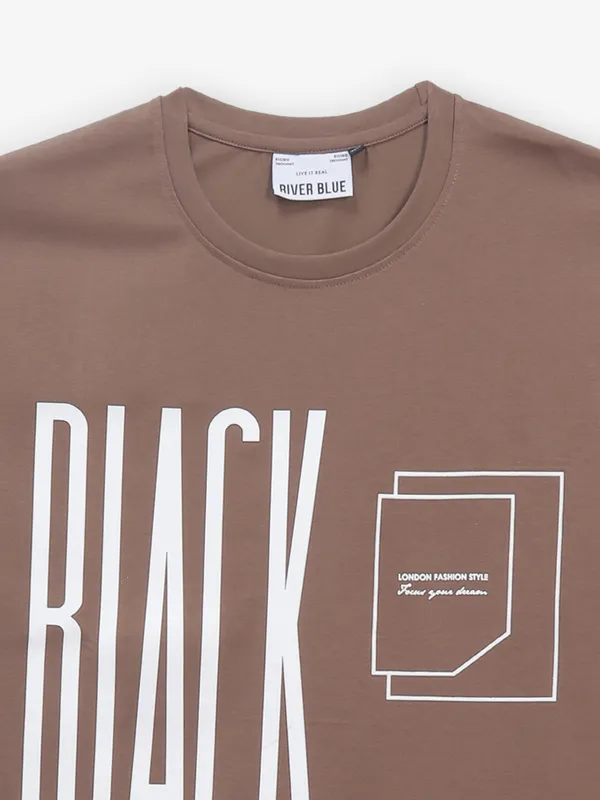 RIVER BLUE printed bright brown cotton t-shirt