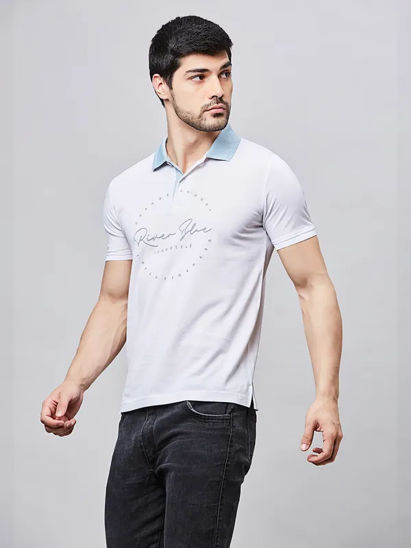 RIVER BLUE printed casual white slim fit t-shirt