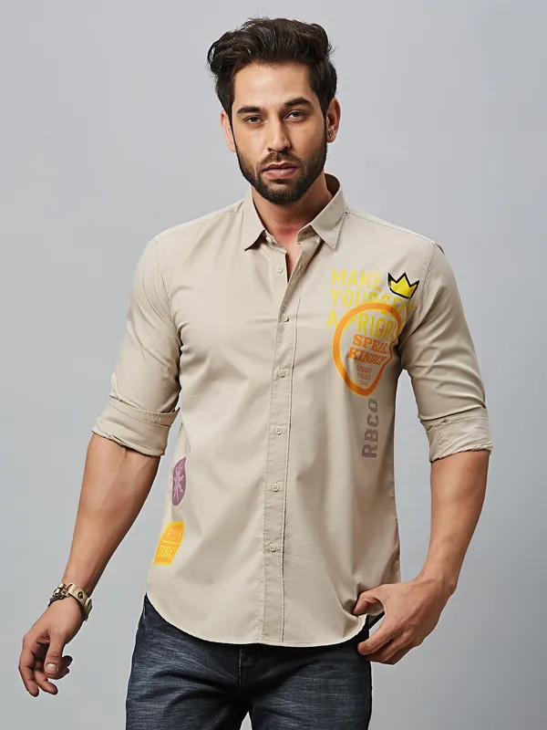 River Blue printed cotton beige shirt