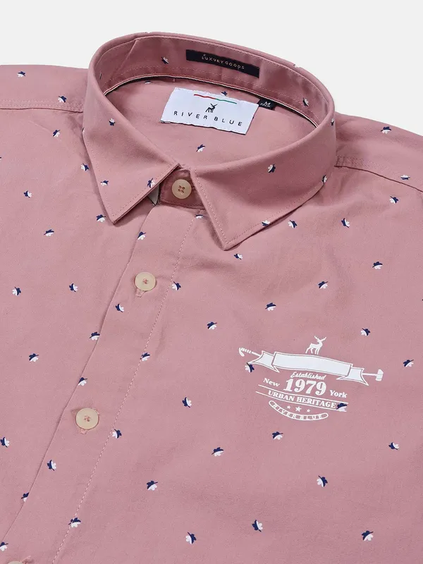 River Blue printed dusty pink mens shirt