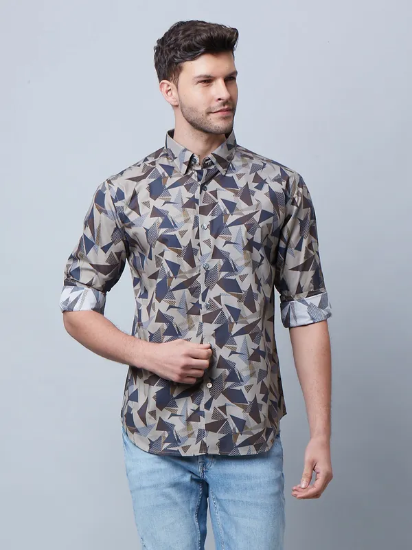 River Blue printed fawn beige shirt