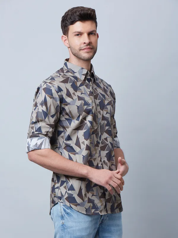 River Blue printed fawn beige shirt