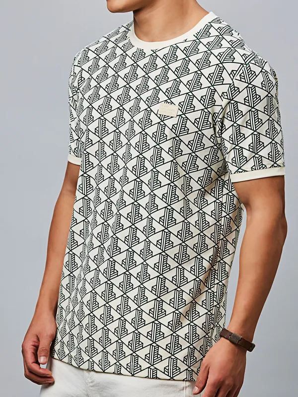 RIVER BLUE printed green slim fit cotton t-shirt