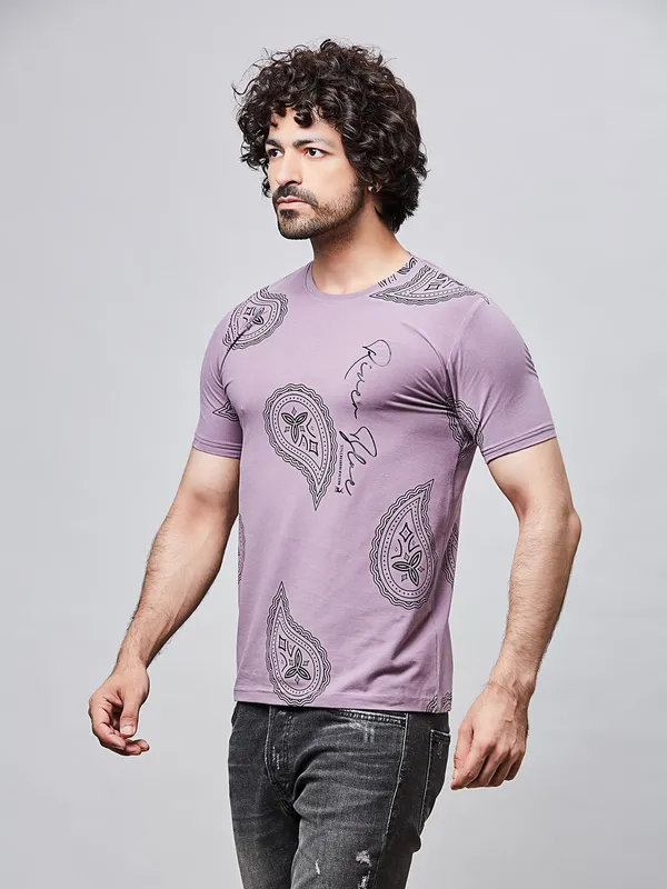 RIVER BLUE printed lilac cotton t-shirt in cotton fabric