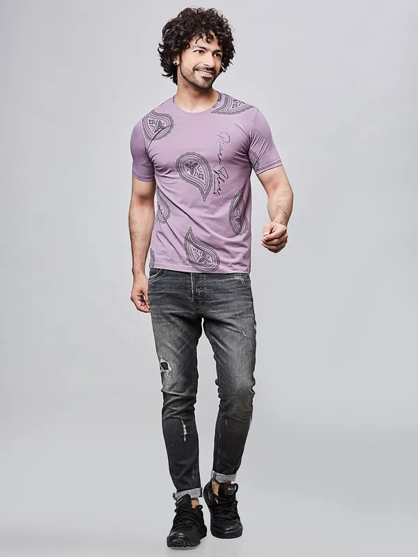 RIVER BLUE printed lilac cotton t-shirt in cotton fabric