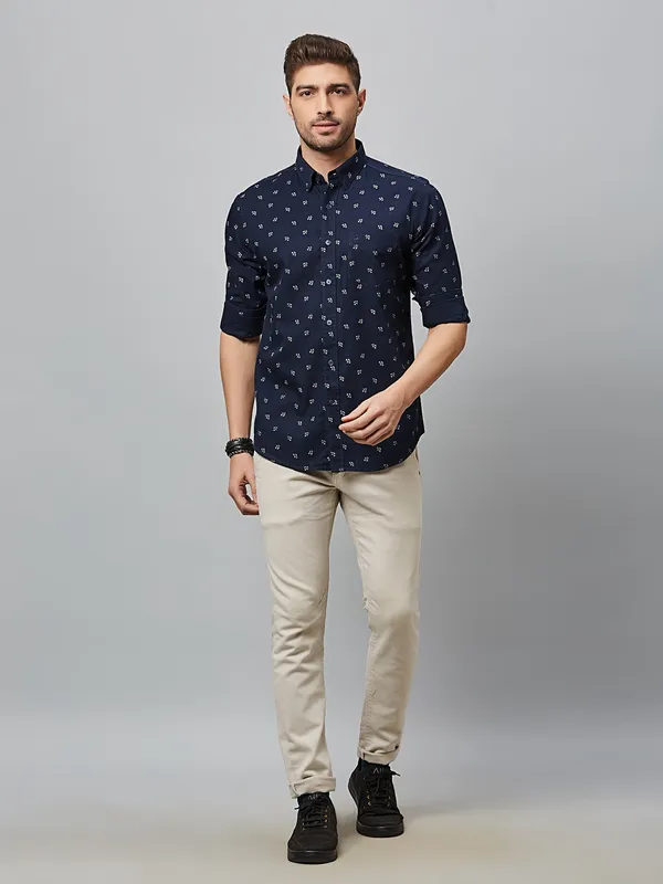 River Blue printed navy shirt in cotton