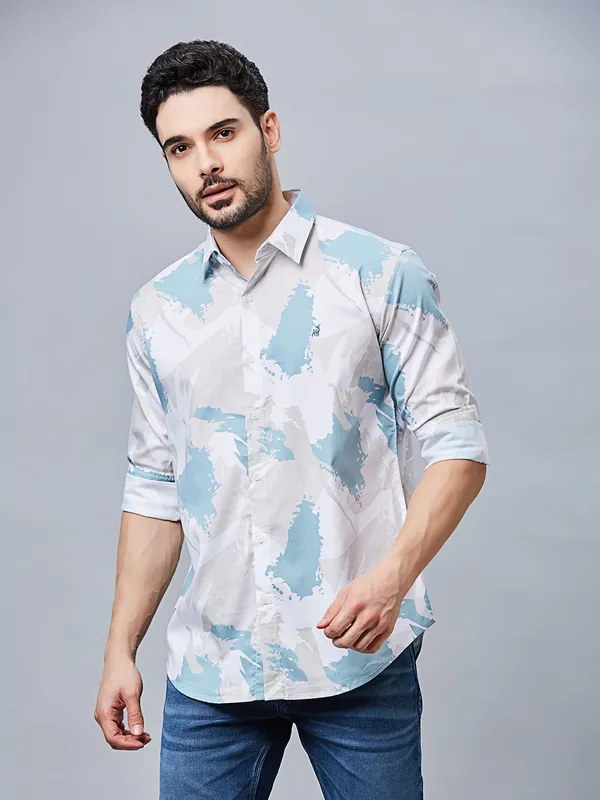RIVER BLUE printed off whit shirt in cotton fabric