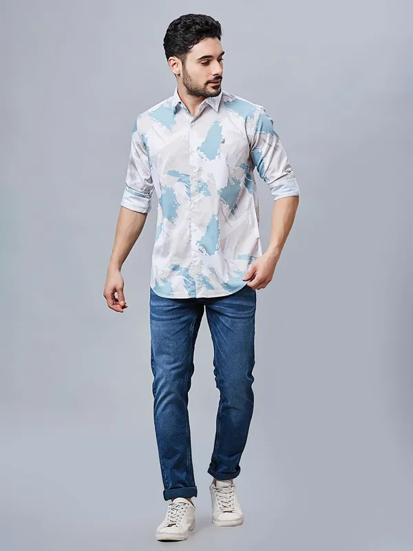 RIVER BLUE printed off whit shirt in cotton fabric