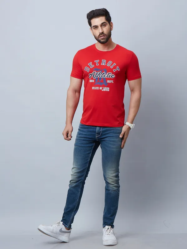 River Blue printed red t shirt for casual