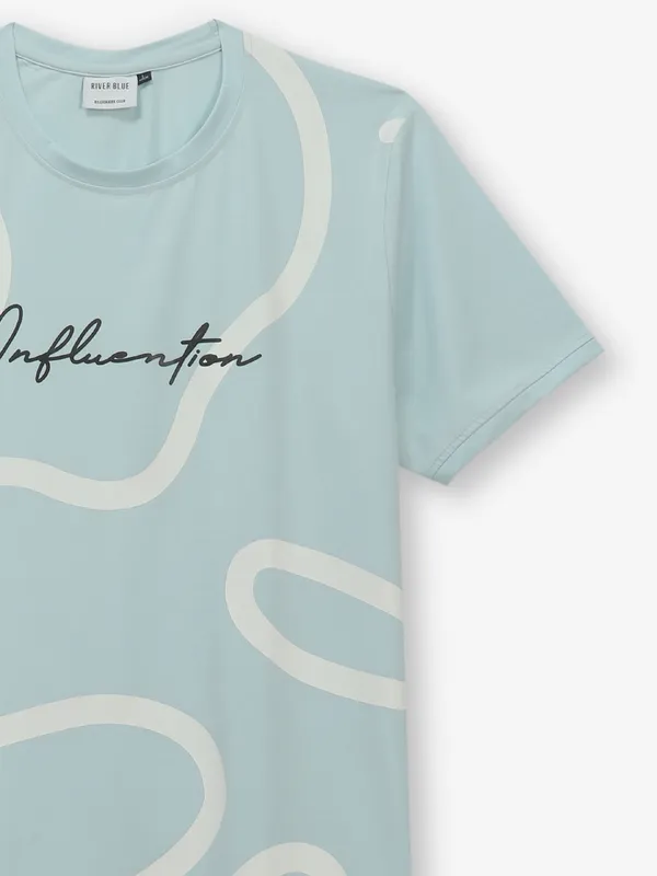 RIVER BLUE printed sky blue cotton t-shirt