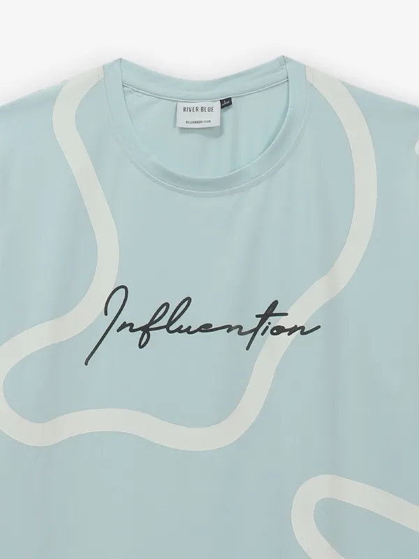 RIVER BLUE printed sky blue cotton t-shirt