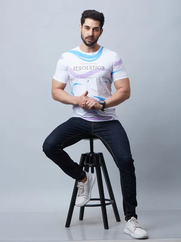 River Blue purple and white printed t shirt