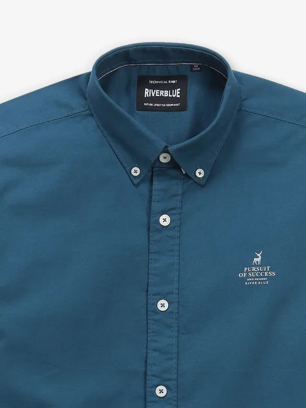 RIVER BLUE rama blue plain button down shirt