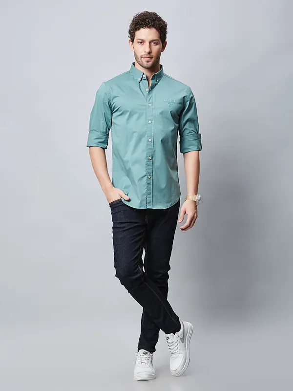 River Blue rama green plain shirt