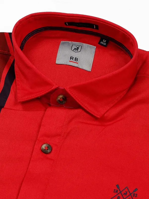 River Blue red color cotton fabric shirt