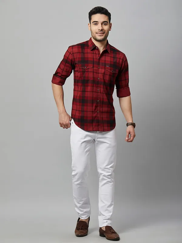 River Blue red cotton checks shirt