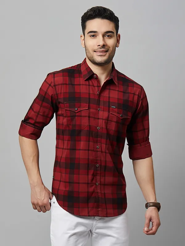 River Blue red cotton checks shirt