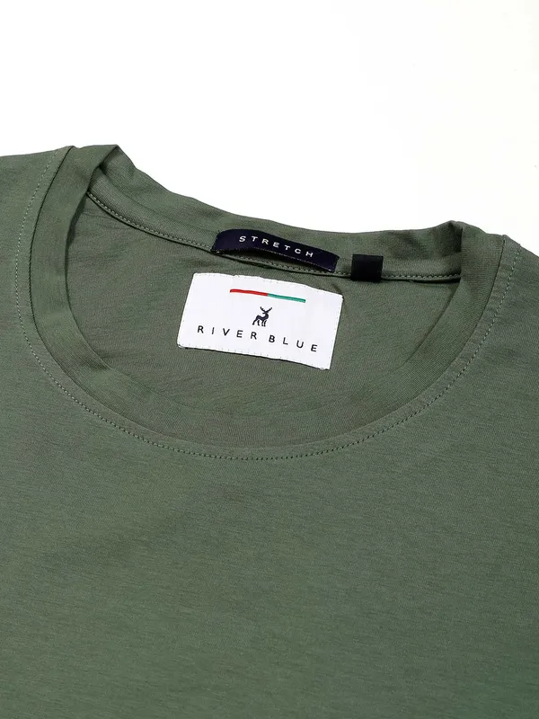 River Blue round neck solid green t-shirt