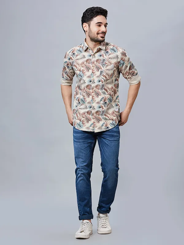 RIVER BLUE rust floral printed cotton shirt
