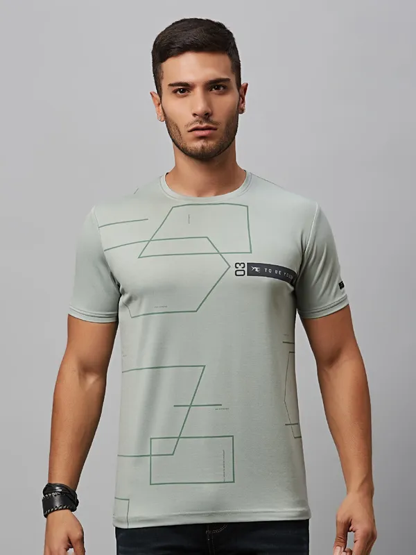 River Blue sage green printed cotton t shirt